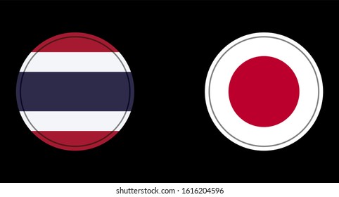 Thailand and Japan flag circle on a black background