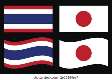 Thailand and Japan Flags, Vector Illustration. Friendship between Thailand and Japan.
