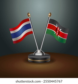 Thailand and Kenya table flags relation  with gradient backgrund. Vector Illustration