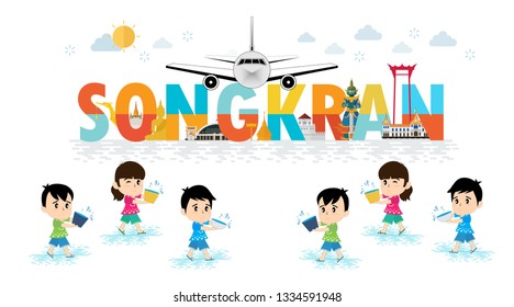 Thailand kids traditional costume and celebrating in Songkran festival, Thailand