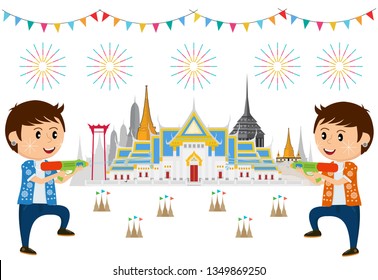 Thailand kids traditional costume and celebrating in Songkran festival, Thailand
