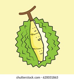 thailand king of fruits DURIAN cartoon character. Oriental fruit with overpower odour and funny spikes design for organic farming or vegetarian nutrition theme