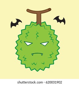 thailand king of fruits DURIAN cartoon character. Oriental fruit with overpower odour and funny spikes design for organic farming or vegetarian nutrition theme