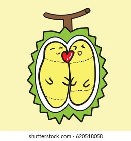 Thailand king of fruits durian cartoon character. Oriental fruit with overpower odour and funny spikes design for organic farming or vegetarian nutrition theme