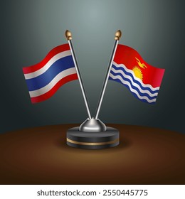 Thailand and Kiribati table flags relation  with gradient backgrund. Vector Illustration