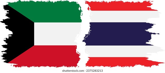 Thailand and Kuwait grunge flags connection, vector