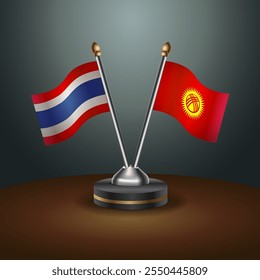 Thailand and Kyrgyzstan table flags relation  with gradient backgrund. Vector Illustration