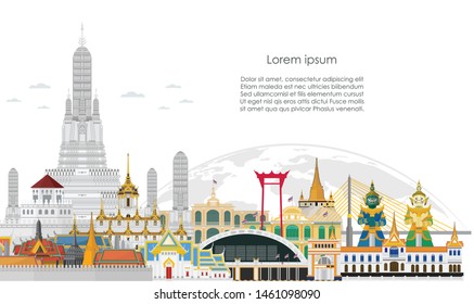 Thailand land of smile. Bangkok in Thailand and Landmarks and travel. background template. Vector illustration