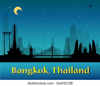 Thailand Landmark background in landscape style at night