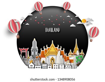 Thailand Landmark Global Travel And Journey paper background. Vector Design Template.used for your advertisement, book, banner, template, travel business or presentation.