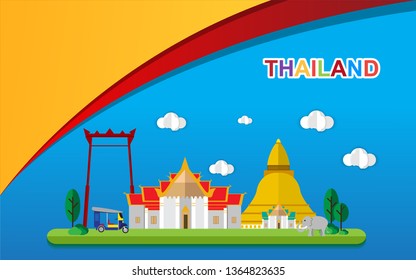 Thailand Landmark Global Travel And Journey paper background, travel concept - The Most Beautiful Places To Thailand. Vector illustration