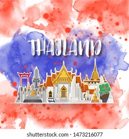 Thailand Landmark Global Travel And Journey watercolor background. Vector Design Template.used for your advertisement, book, banner, template, travel business or presentation.