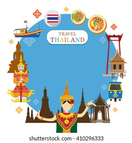 Thailand Landmark Objects Icons Frame, Design Elements, Travel Attraction