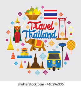 Thailand Landmark Objects Icons Label, Design Elements, Travel Attraction