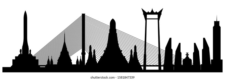 Thailand landmark silhouette White background.