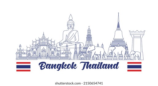 Thailand Landmark Skyline, Travel Attraction, Traditional Culture vector Art illustration.