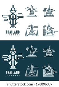 Thailand landmarks. flat design element. icons set in white and dark background. vector