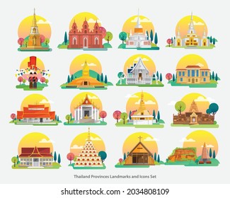 Thailand Landmarks and Icons Set, Architecture Building Icons , vector illustration