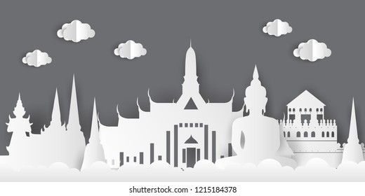 Thailand and landmarks. paper cut style vector illustration.