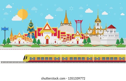 Thailand and Landmarks and travel place, train. design