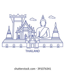 Thailand Landmarks. Travel and Tourism background. Vector background. Line illustration. Temple and Buddha 
