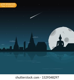 Thailand Landscape With The Moon Background.Layer Separation It's easy to animate.Background Vector Illustration EPS.10