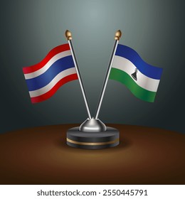 Thailand and Lesotho table flags relation  with gradient backgrund. Vector Illustration