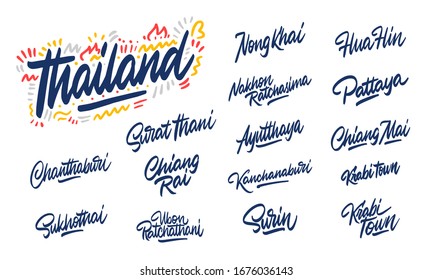 Thailand lettering. Set of vector hand drawn.