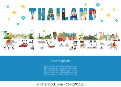 Thailand lifestyle and landmarks. Vector illustration