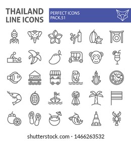 Thailand line icon set, thai symbols collection, vector sketches, logo illustrations, asia signs linear pictograms package isolated on white background, eps 10.