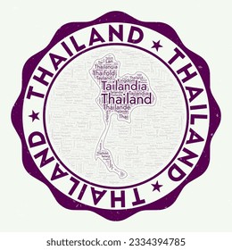 Thailand logo. Amazing country badge with word cloud in shape of Thailand. Round emblem with country name. Vibrant vector illustration.