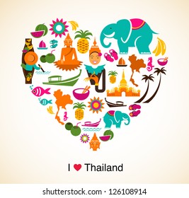 Thailand love - heart with thai icons and symbols