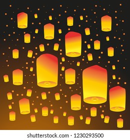 Thailand, Loy Krathong and Yi Peng Festival background. Vector