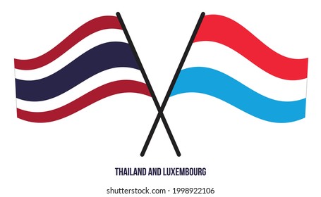 Thailand and Luxembourg Flags Crossed And Waving Flat Style. Official Proportion. Correct Colors.