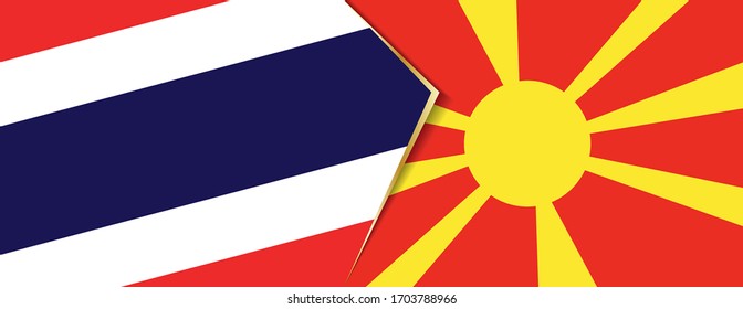 Thailand und Mazedonien Flaggen, zwei Vektorillustrationen Flaggen Symbol für Beziehung oder Konfrontation.