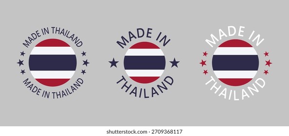 Thailand Made in Stamp in circle with flag on white background