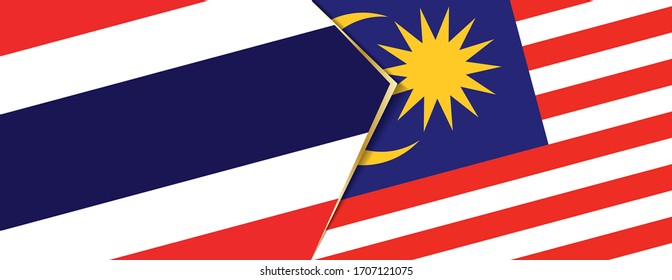 Thailand and Malaysia flags, two vector flags symbol of relationship or confrontation.