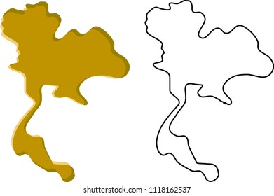 Thailand map, abstract art, yellow, drawing, vector, black border, education, text decoration, cartoon, coloring