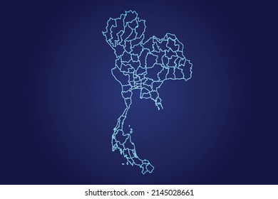 Thailand Map of Abstract High Detailed Glow Blue Map on Dark Background logo illustration	