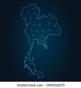 Thailand Map Abstract Mash Line And Point Scales On Dark Background. Wire Frame 3D Mesh Polygonal Network Line.