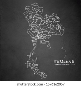 Thailand map administrative division separates regions and names individual region, design card blackboard chalkboard vector