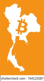 Thailand map with bitcoin crypto currency symbol illustration