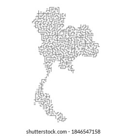 Thailand map from black pattern of the maze grid. Vector illustration.