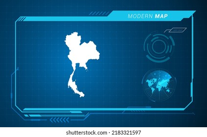 Thailand map of blue digital frame HUD, GUI, UI interface technology radar vector.