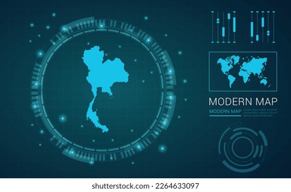 Mapa tailandés del marco digital Futuritic Sci Fi Modern User vector HUD, GUI, interfaz de interfaz de usuario.