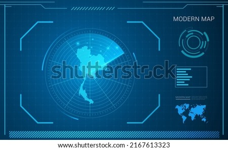 Thailand map of blue digital frame technology radar vector HUD, GUI, UI interface.