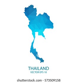 Thailand map - blue geometric rumpled triangular low poly style gradient graphic background , polygonal design for your . Vector illustration eps 10.