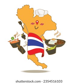 Thailand map Chef character with Thai menu