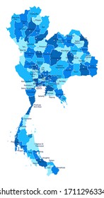 Thailand map. Cities regions Vector illustration