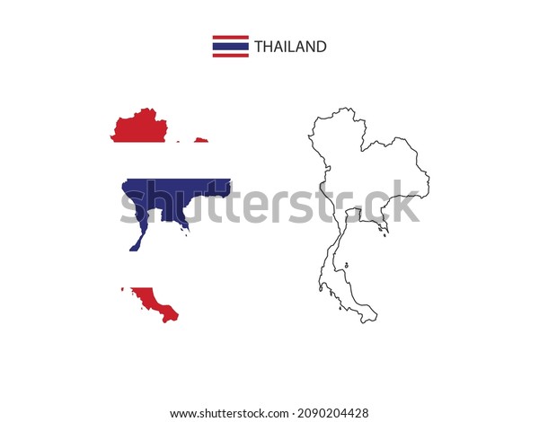 Thailand\
map city vector divided by outline simplicity style. Have 2\
versions, black thin line version and color of country flag\
version. Both map were on the white\
background.